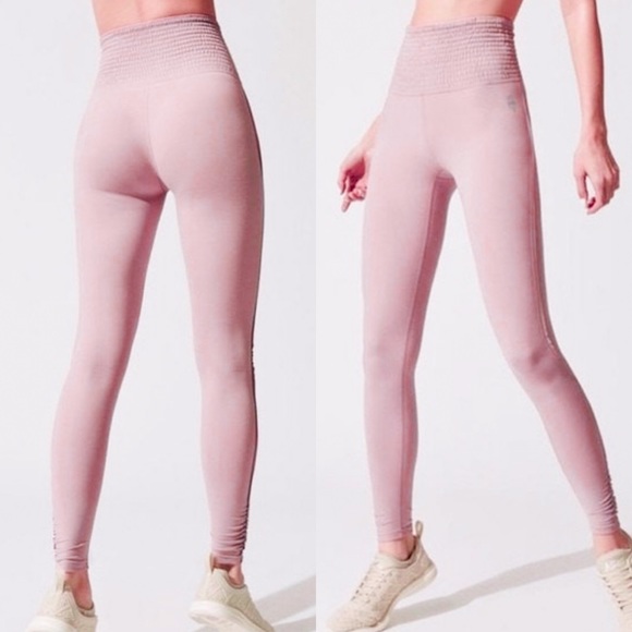 Free People Pants - FP MOVEMENT SMOCK IT TO ME SMOCKED HIGH WAIST MAUVE NUDE LEGGINGS